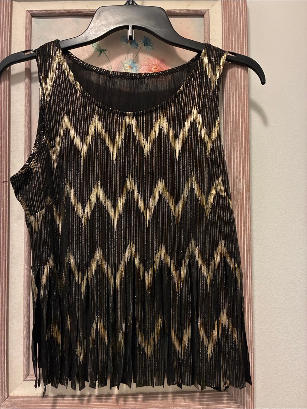 Women's Black and Gold Zigzag Fringe Dress